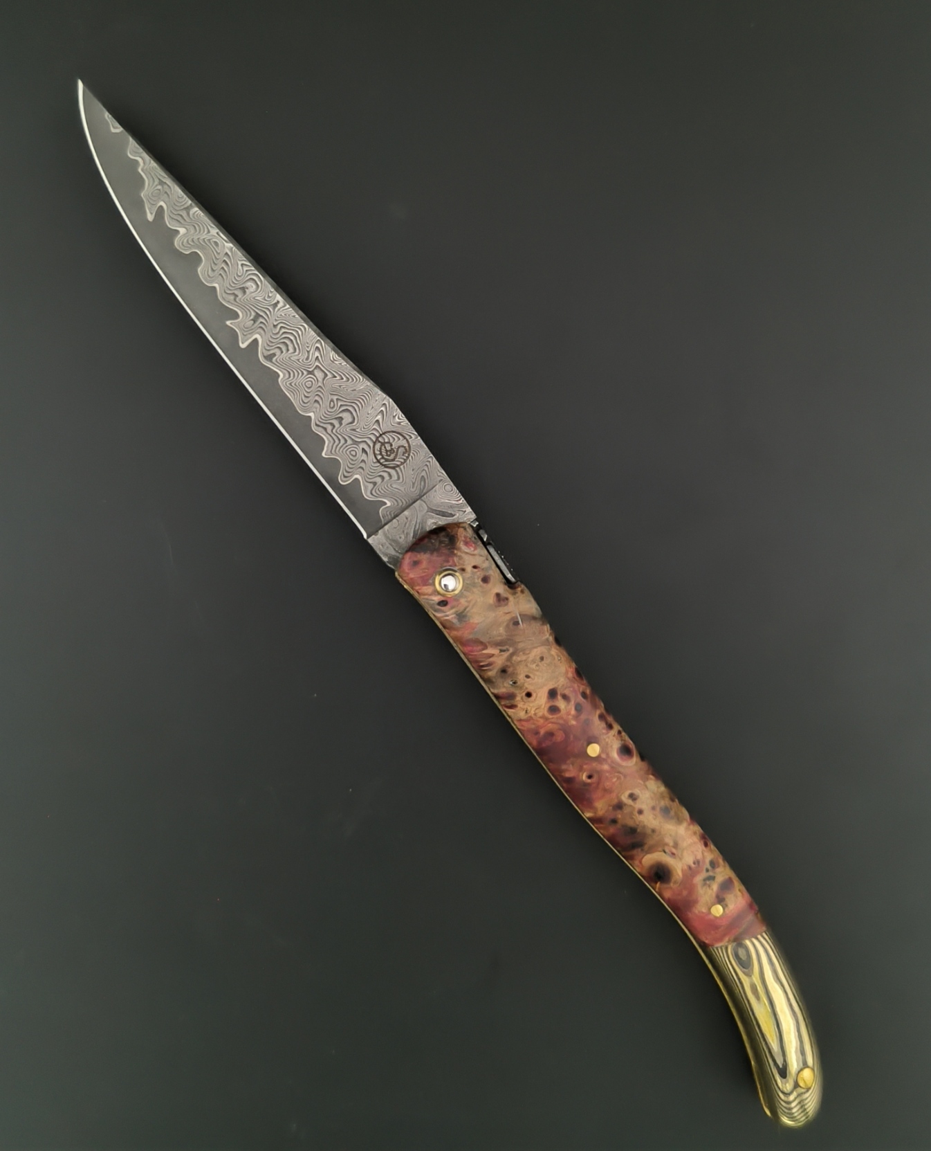 Laguiole 11,5 cm mitre arrière mokume-gane lame damas sanmaï